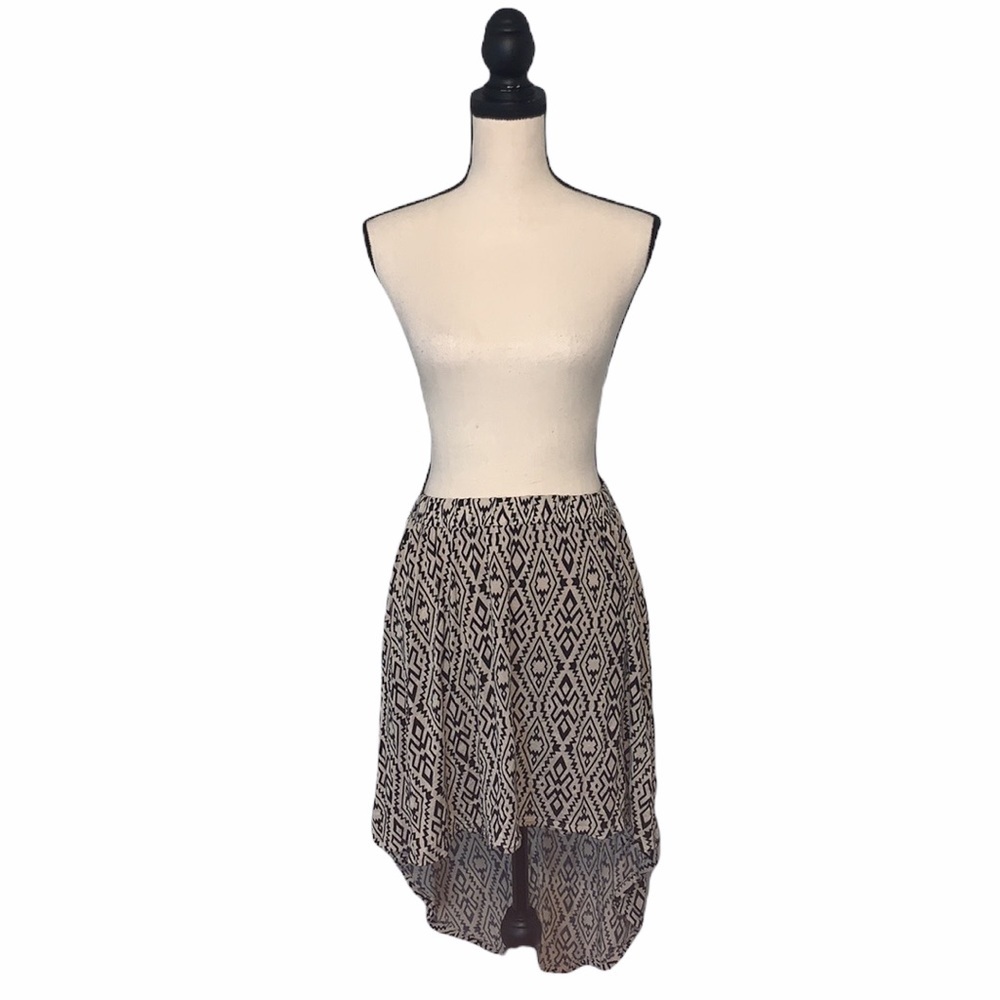 Iris Los Angeles High-Low Skirt Geometric Print Black White Elastic Waist  Large
